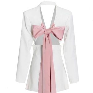 Lina Pink Bow Blazer (White)